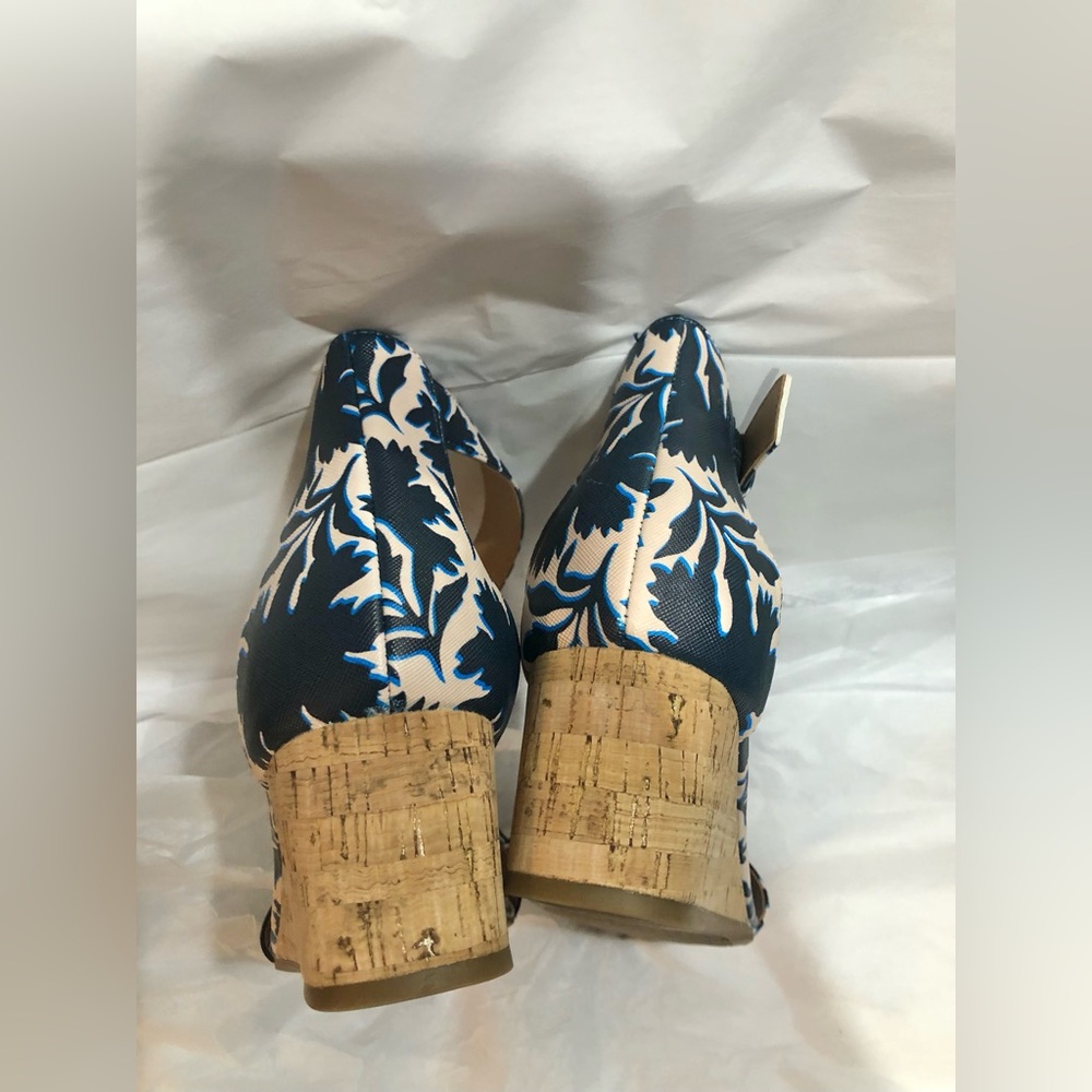 Aerosoles navy blue and cream floral ankle strap open toe cork wedge size 11 new - Picture 7 of 15